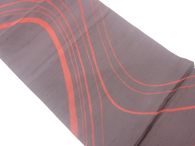 手織り紬曲線模様織出し袋帯